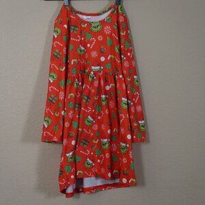 Girls Grinch Dress Printed Twirl Dr Suess Christmas Long Sleeve Play Condition 1